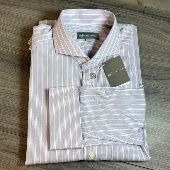 Hickey Freeman Dress Shirt Size 17 X-Long French Cuff Striped Executive Office - Picture 1 of 16
